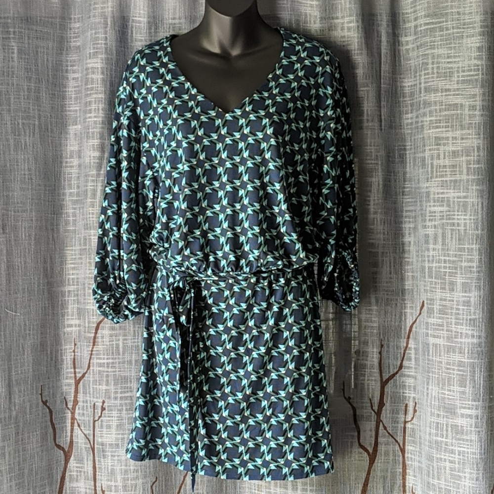 Laundry by Shelli Segal Blue Green Geometric Dress
